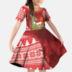 New Zealand Kakapo Christmas In July Kid Short Sleeve Dress Silver Fern Santa Xmas Red Color