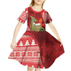 New Zealand Kakapo Christmas In July Kid Short Sleeve Dress Silver Fern Santa Xmas Red Color