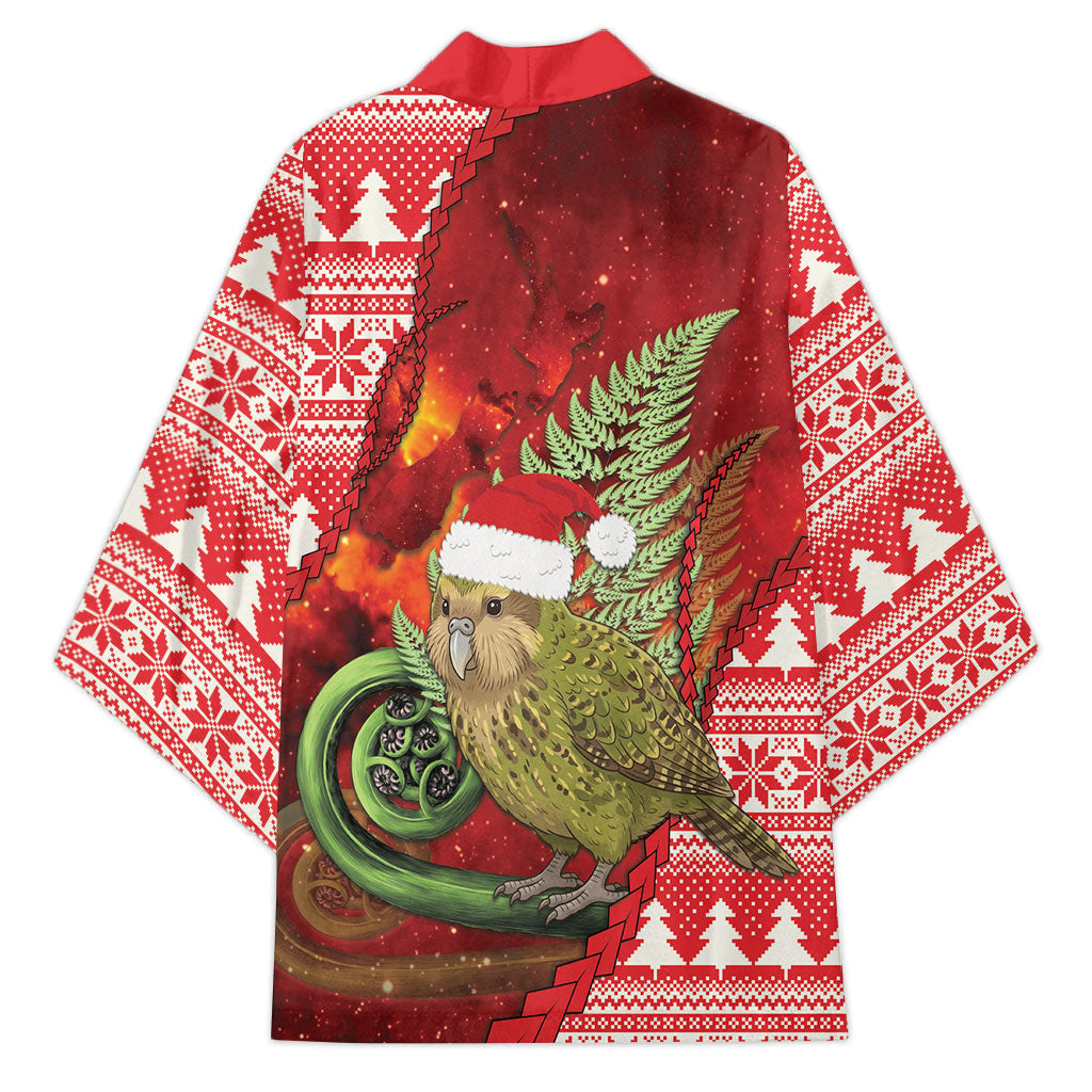 New Zealand Kakapo Christmas In July Kimono Silver Fern Santa Xmas Red Color