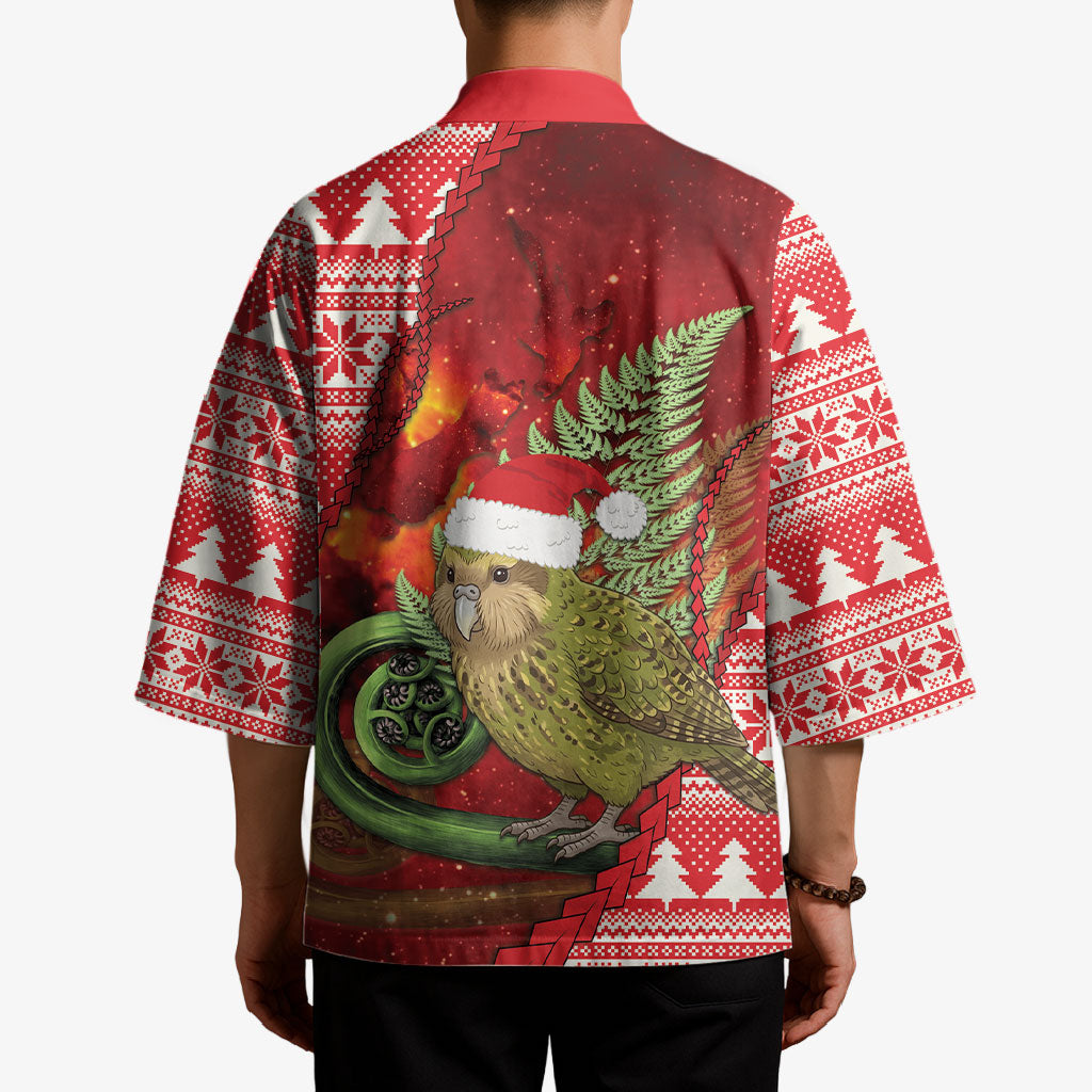 New Zealand Kakapo Christmas In July Kimono Silver Fern Santa Xmas Red Color