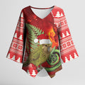 New Zealand Kakapo Christmas In July Kimono Sleeve Blouse Silver Fern Santa Xmas Red Color