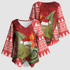 New Zealand Kakapo Christmas In July Kimono Sleeve Blouse Silver Fern Santa Xmas Red Color