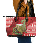 New Zealand Kakapo Christmas In July Leather Tote Bag Silver Fern Santa Xmas Red Color