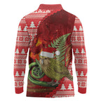 New Zealand Kakapo Christmas In July Long Sleeve Polo Shirt Silver Fern Santa Xmas Red Color