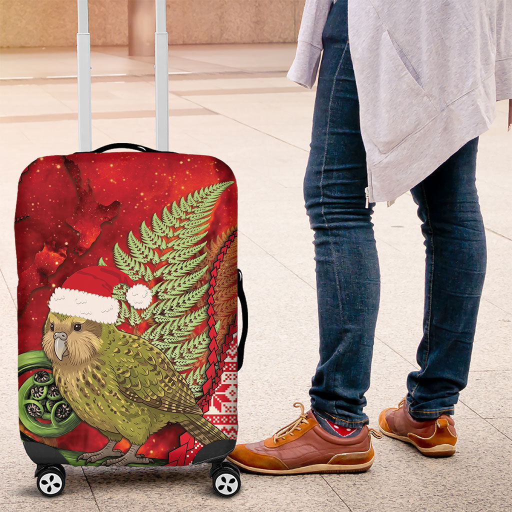 New Zealand Kakapo Christmas In July Luggage Cover Silver Fern Santa Xmas Red Color