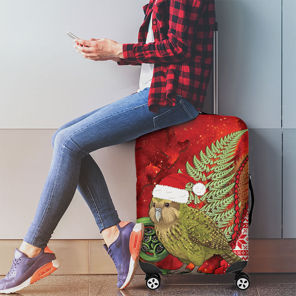 New Zealand Kakapo Christmas In July Luggage Cover Silver Fern Santa Xmas Red Color
