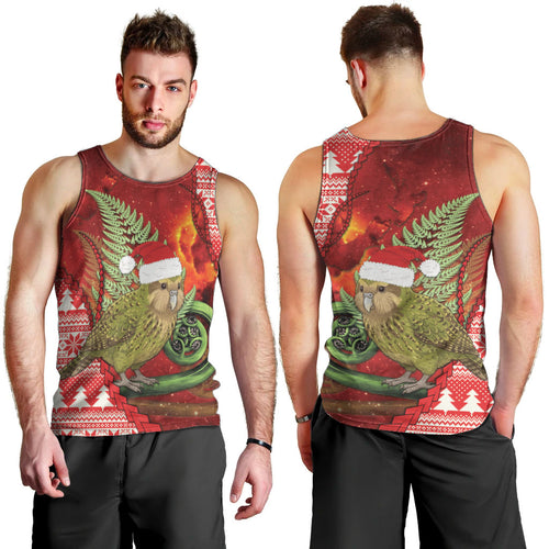 New Zealand Kakapo Christmas In July Men Tank Top Silver Fern Santa Xmas Red Color