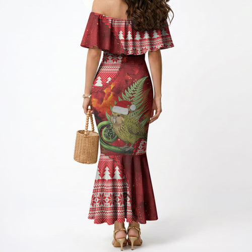 New Zealand Kakapo Christmas In July Mermaid Dress Silver Fern Santa Xmas Red Color