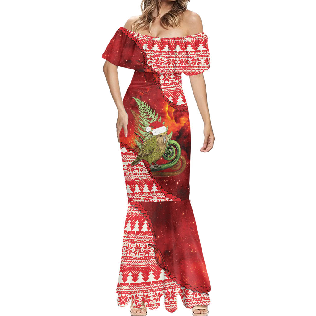 New Zealand Kakapo Christmas In July Mermaid Dress Silver Fern Santa Xmas Red Color