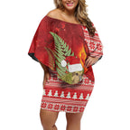 New Zealand Kakapo Christmas In July Off Shoulder Short Dress Silver Fern Santa Xmas Red Color