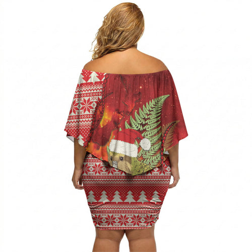 New Zealand Kakapo Christmas In July Off Shoulder Short Dress Silver Fern Santa Xmas Red Color