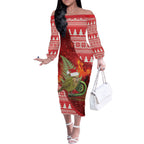 New Zealand Kakapo Christmas In July Off The Shoulder Long Sleeve Dress Silver Fern Santa Xmas Red Color