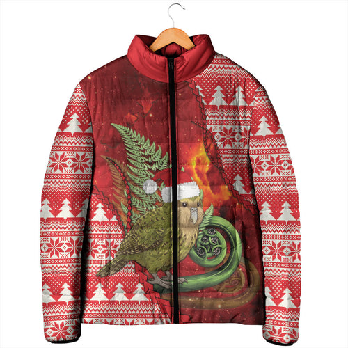 New Zealand Kakapo Christmas In July Padded Jacket Silver Fern Santa Xmas Red Color