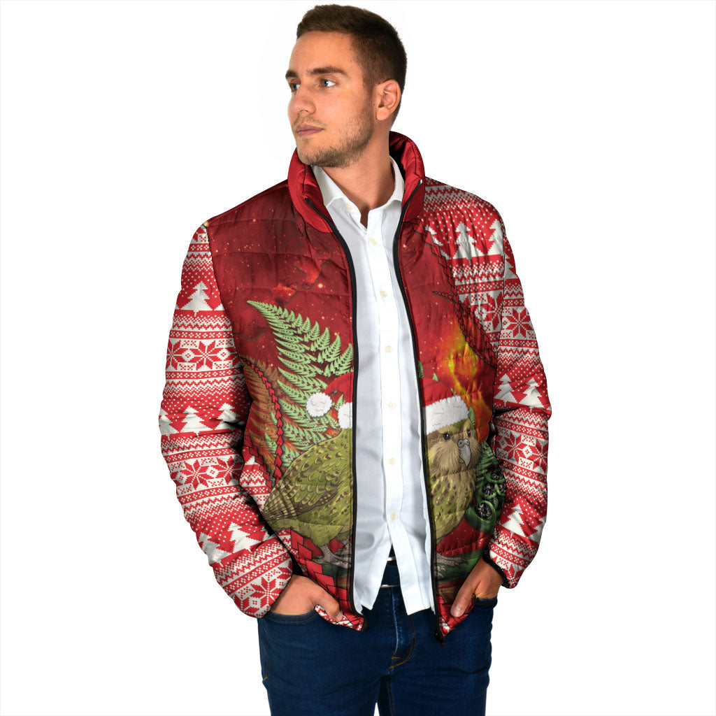 New Zealand Kakapo Christmas In July Padded Jacket Silver Fern Santa Xmas Red Color