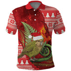 New Zealand Kakapo Christmas In July Polo Shirt Silver Fern Santa Xmas Red Color