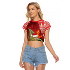 New Zealand Kakapo Christmas In July Raglan Cropped T Shirt Silver Fern Santa Xmas Red Color