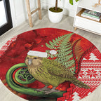 New Zealand Kakapo Christmas In July Round Carpet Silver Fern Santa Xmas Red Color