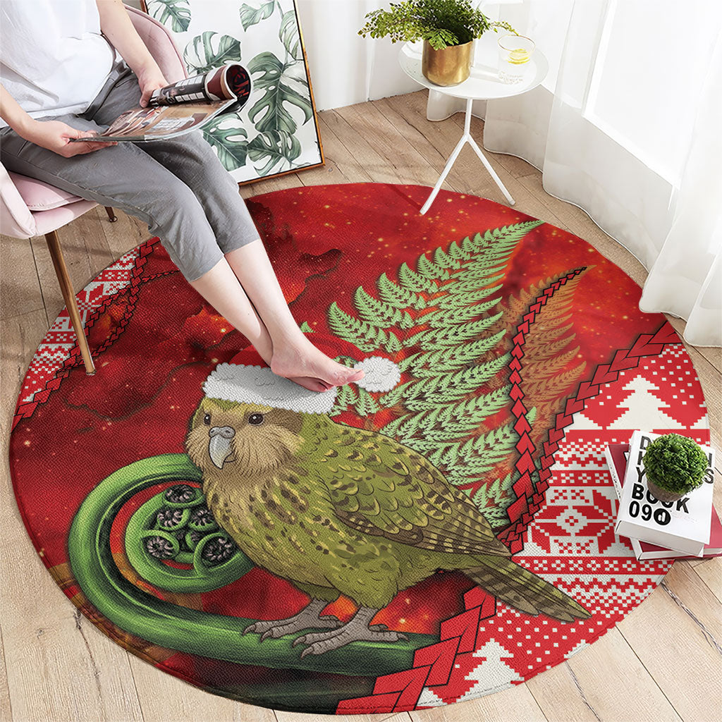 New Zealand Kakapo Christmas In July Round Carpet Silver Fern Santa Xmas Red Color