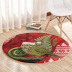 New Zealand Kakapo Christmas In July Round Carpet Silver Fern Santa Xmas Red Color