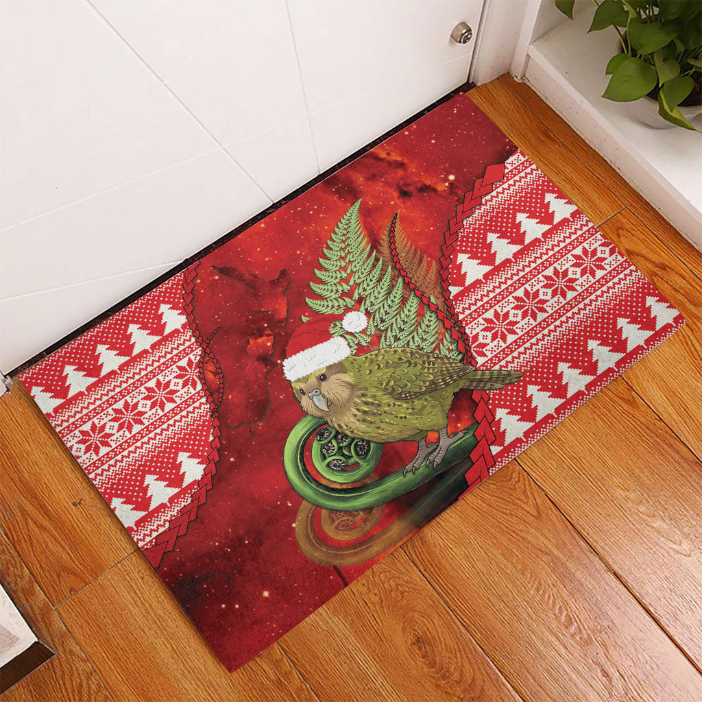 New Zealand Kakapo Christmas In July Rubber Doormat Silver Fern Santa Xmas Red Color
