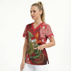 New Zealand Kakapo Christmas In July Scrub Top Silver Fern Santa Xmas Red Color