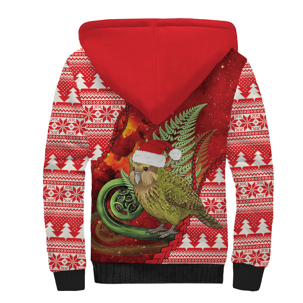 New Zealand Kakapo Christmas In July Sherpa Hoodie Silver Fern Santa Xmas Red Color