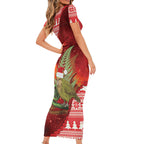 New Zealand Kakapo Christmas In July Short Sleeve Bodycon Dress Silver Fern Santa Xmas Red Color