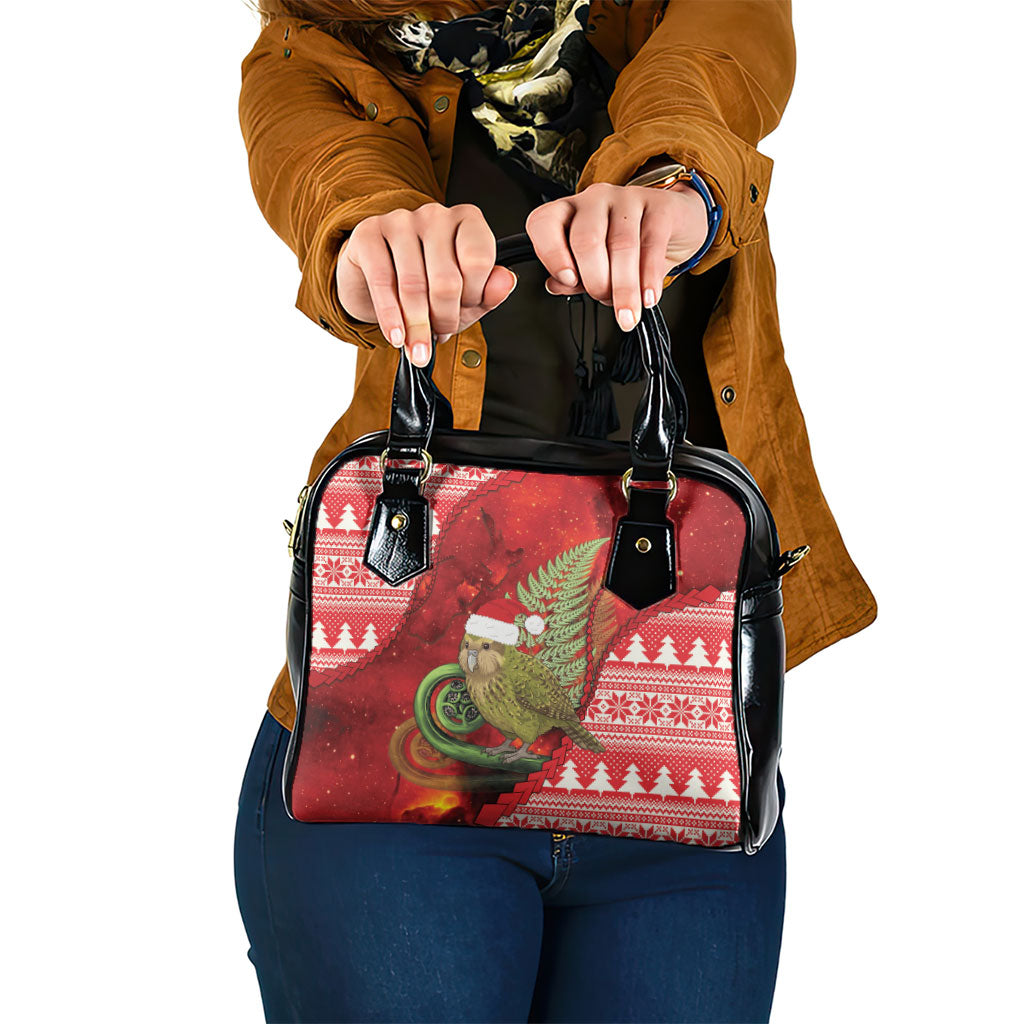 New Zealand Kakapo Christmas In July Shoulder Handbag Silver Fern Santa Xmas Red Color