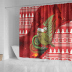 New Zealand Kakapo Christmas In July Shower Curtain Silver Fern Santa Xmas Red Color