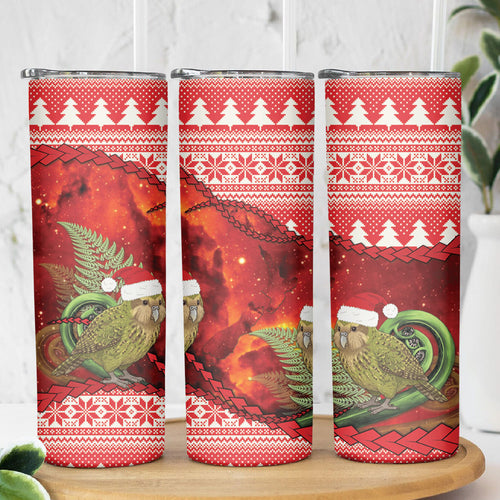 New Zealand Kakapo Christmas In July Skinny Tumbler Silver Fern Santa Xmas Red Color