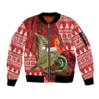 New Zealand Kakapo Christmas In July Sleeve Zip Bomber Jacket Silver Fern Santa Xmas Red Color