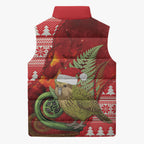 New Zealand Kakapo Christmas In July Sleeveless Puffer Jacket Silver Fern Santa Xmas Red Color