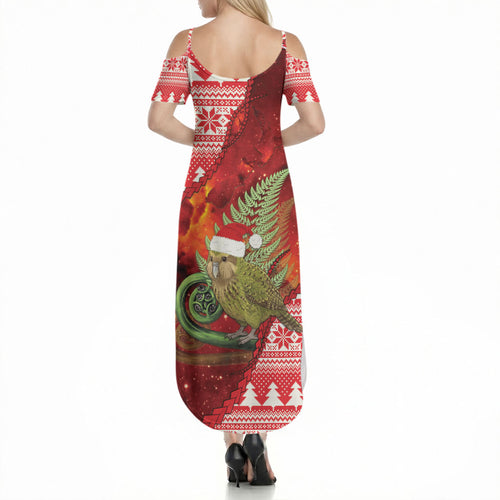 New Zealand Kakapo Christmas In July Summer Maxi Dress Silver Fern Santa Xmas Red Color