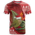 New Zealand Kakapo Christmas In July T Shirt Silver Fern Santa Xmas Red Color