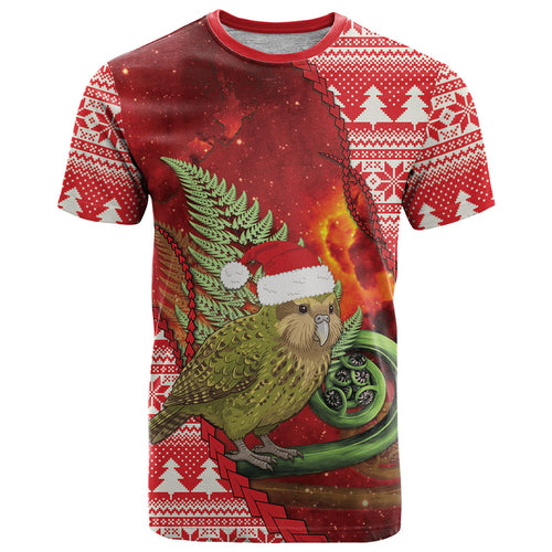 New Zealand Kakapo Christmas In July T Shirt Silver Fern Santa Xmas Red Color