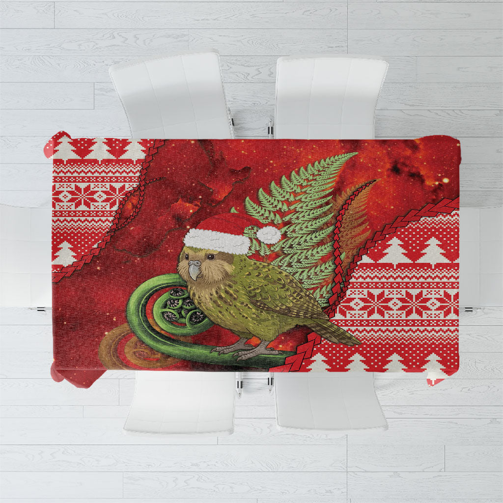 New Zealand Kakapo Christmas In July Tablecloth Silver Fern Santa Xmas Red Color