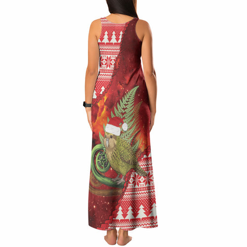 New Zealand Kakapo Christmas In July Tank Maxi Dress Silver Fern Santa Xmas Red Color