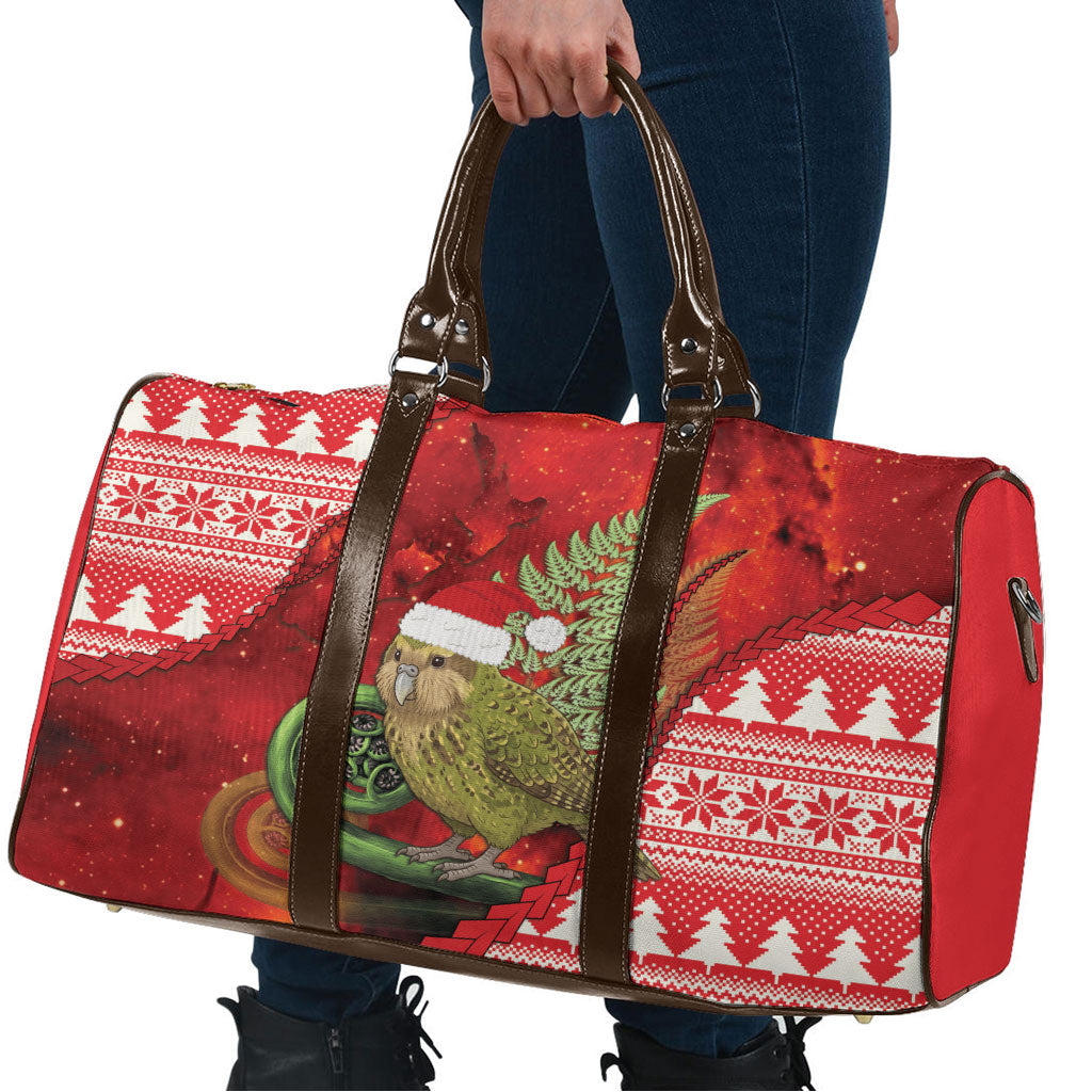 New Zealand Kakapo Christmas In July Travel Bag Silver Fern Santa Xmas Red Color