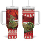 New Zealand Kakapo Christmas In July Tumbler With Handle Silver Fern Santa Xmas Red Color