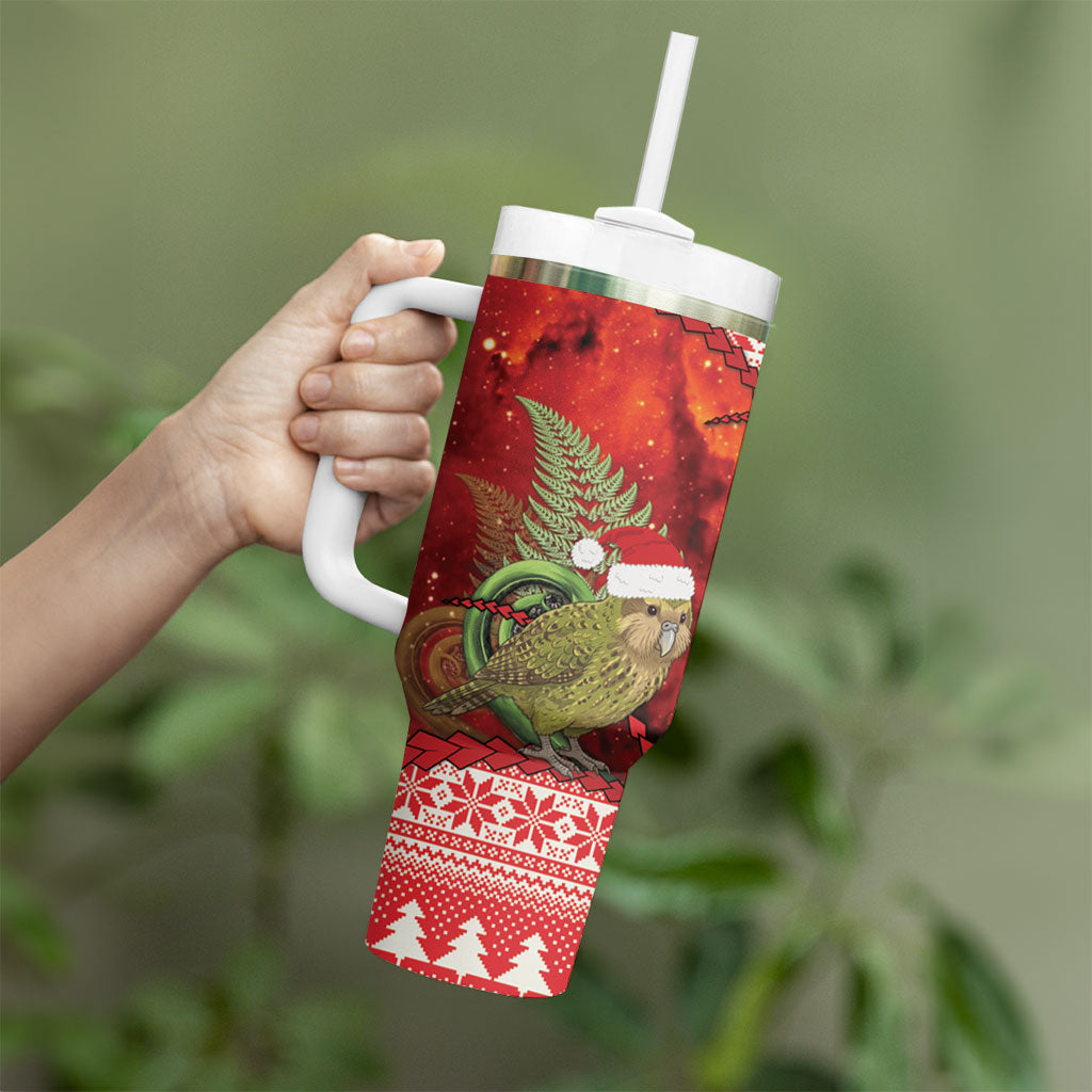 New Zealand Kakapo Christmas In July Tumbler With Handle Silver Fern Santa Xmas Red Color