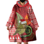 New Zealand Kakapo Christmas In July Wearable Blanket Hoodie Silver Fern Santa Xmas Red Color