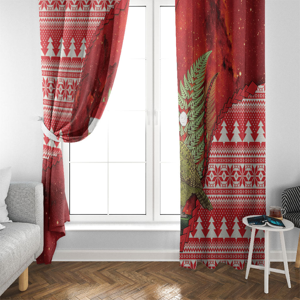 New Zealand Kakapo Christmas In July Window Curtain Silver Fern Santa Xmas Red Color