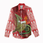 New Zealand Kakapo Christmas In July Women Casual Shirt Silver Fern Santa Xmas Red Color