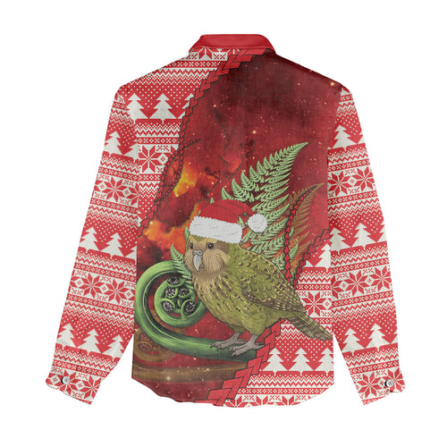 New Zealand Kakapo Christmas In July Women Casual Shirt Silver Fern Santa Xmas Red Color
