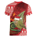 New Zealand Kakapo Christmas In July Women V-Neck T-Shirt Silver Fern Santa Xmas Red Color