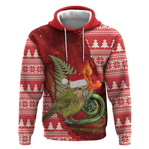 New Zealand Kakapo Christmas In July Zip Hoodie Silver Fern Santa Xmas Red Color