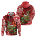 New Zealand Kakapo Christmas In July Zip Hoodie Silver Fern Santa Xmas Red Color