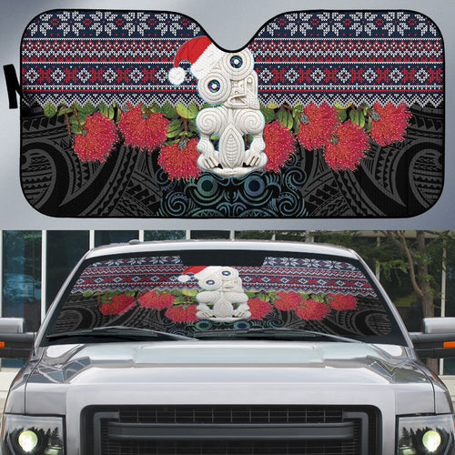 New Zealand Hei Tiki Christmas In July Auto Sun Shade Pohutukawa Santa Xmas Polynesian Pattern