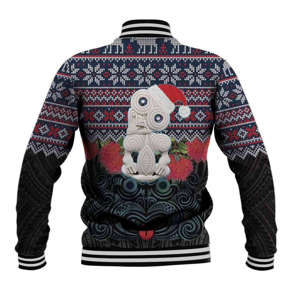 New Zealand Hei Tiki Christmas In July Baseball Jacket Pohutukawa Santa Xmas Polynesian Pattern