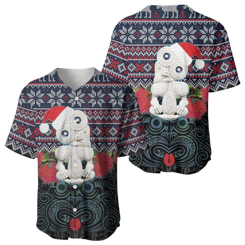 New Zealand Hei Tiki Christmas In July Baseball Jersey Pohutukawa Santa Xmas Polynesian Pattern
